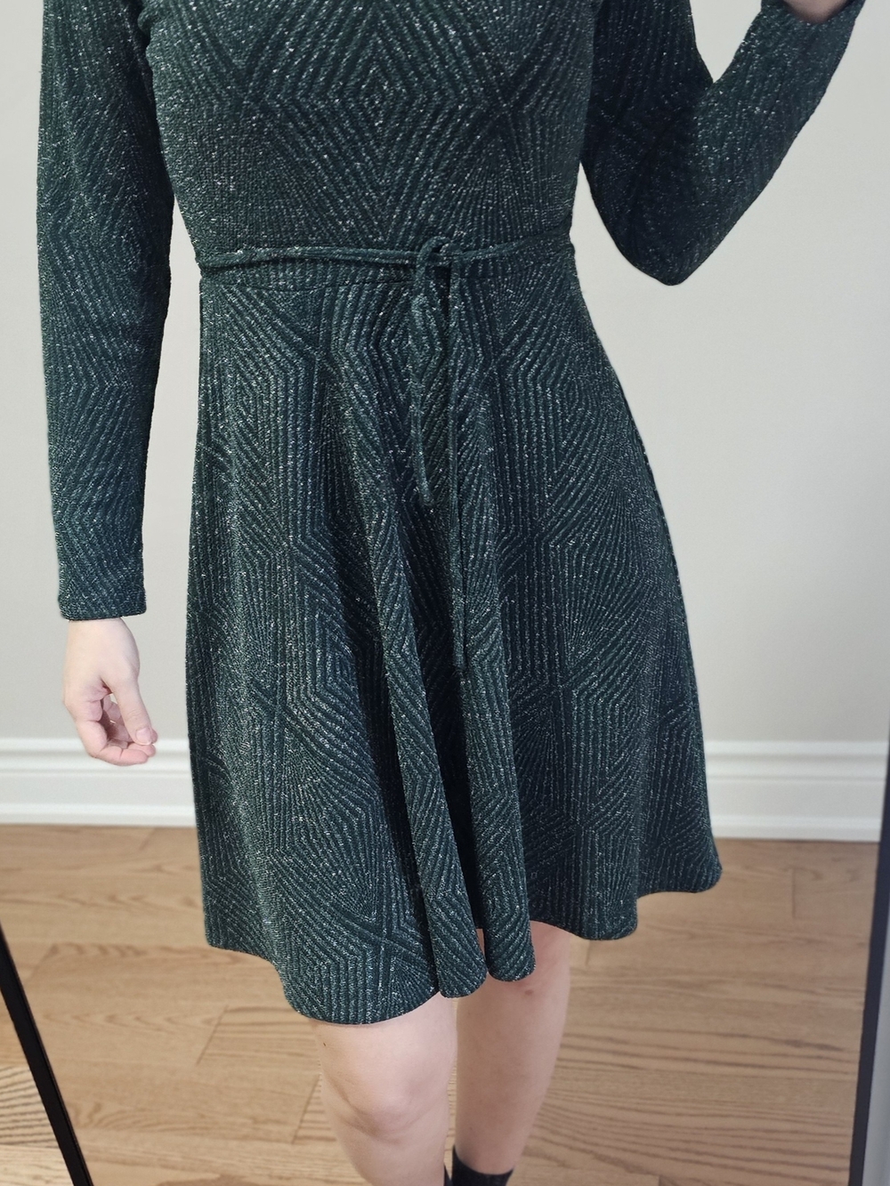 Speechless Emerald Green Long-Sleeve Fit & Flare Dress with Shimmer